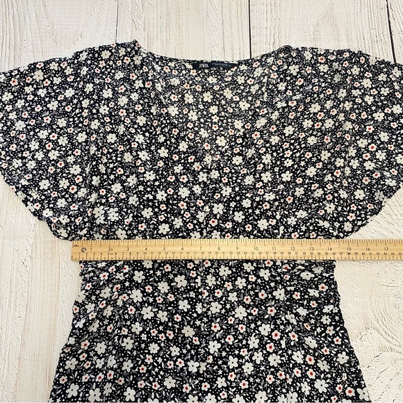 Zara Black and White Floral Button Down Mini Dress Medium - Picture 10 of 11